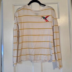 Who Wore What Striped Long Sleeve Shirt with Hummingbird Embroidery